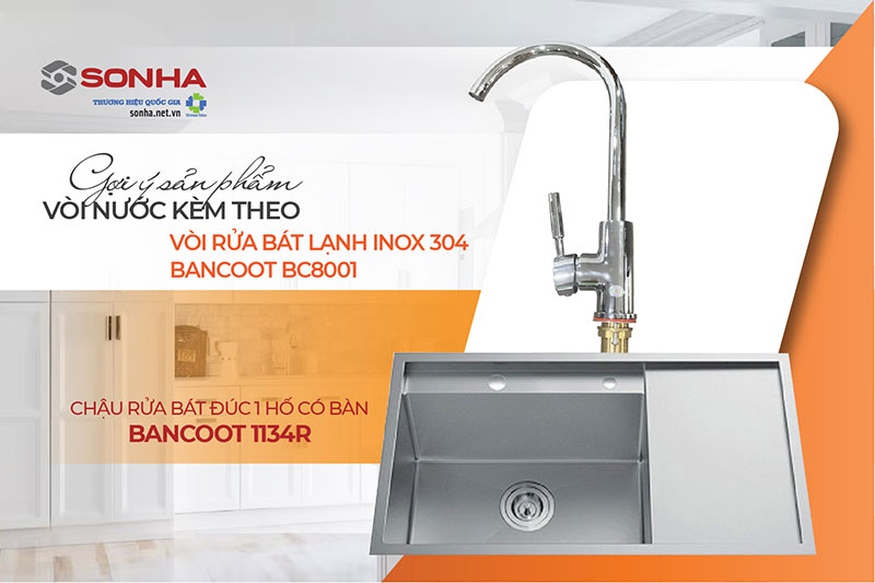 Chậu rửa bát 1 hố Bancoot 1134R và vòi Bancoot BC8001