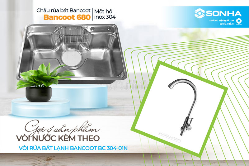 Mua chậu rửa bát 1 hố HQ Bancoot 680 và vòi Bancoot BC 304-01N