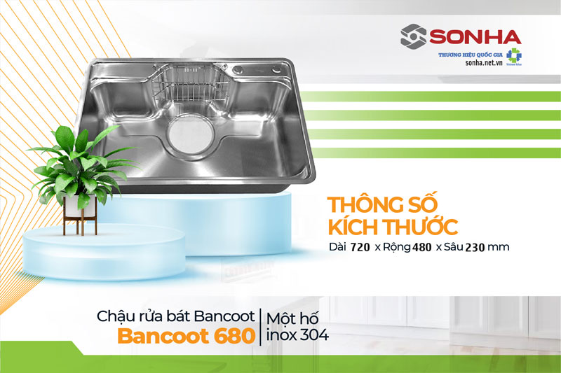 Chậu 1 hố HQ Bancoot 680 phù hợp với gia đình vừa và lớn