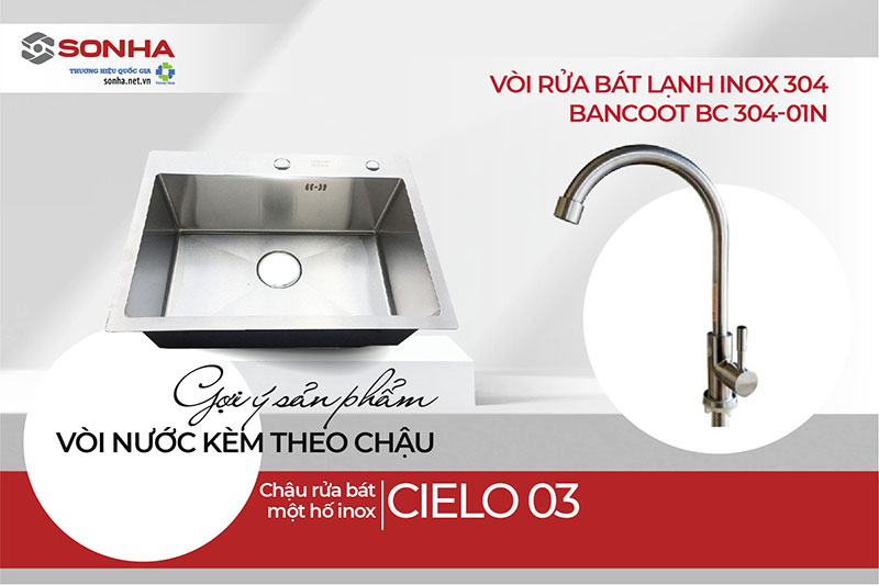 Chậu 1 hố Cielo 03 và vòi Bancoot BC 304-01N