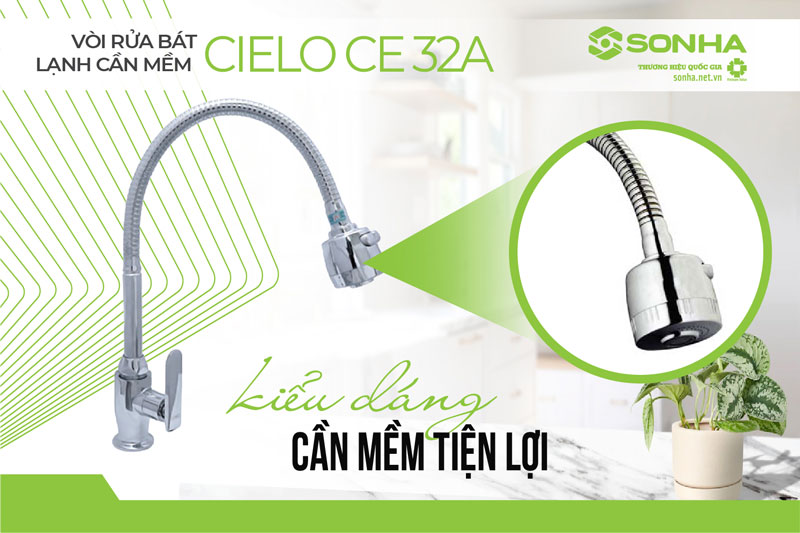 Vòi rửa chén lạnh Cielo CE 32A thiết kế cần mềm