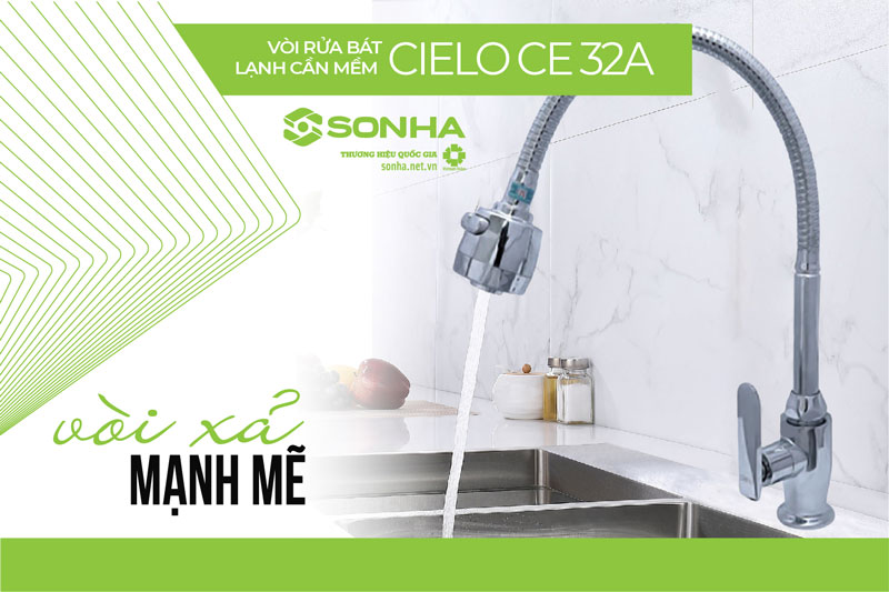 Vòi rửa chén Cielo CE 32A xả nước mạnh mẽ