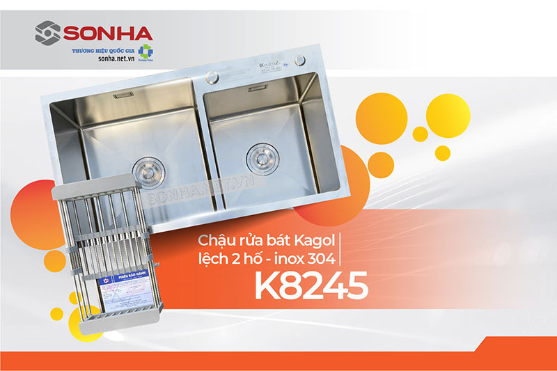 Chậu rửa bát 2 hố lệch Kagol K8245-304