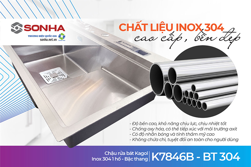 Chậu rửa Kagol K7846B - BT 304 1 hố làm từ inox 304