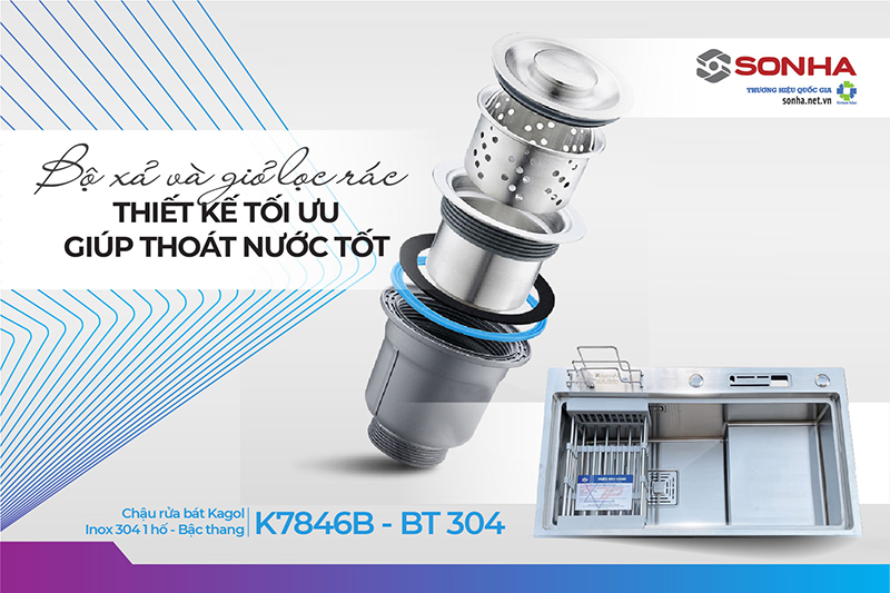 Giỏ lọc rác Kagol K7846B - BT 304 1 hố bậc thang