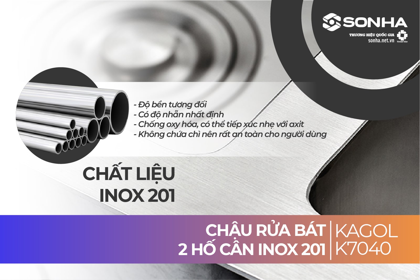 Chậu rửa Kagol K7040 được làm từ inox 201