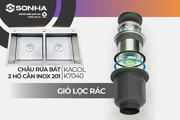 Giỏ lọc rác bồn rửa chén Kagol K7040