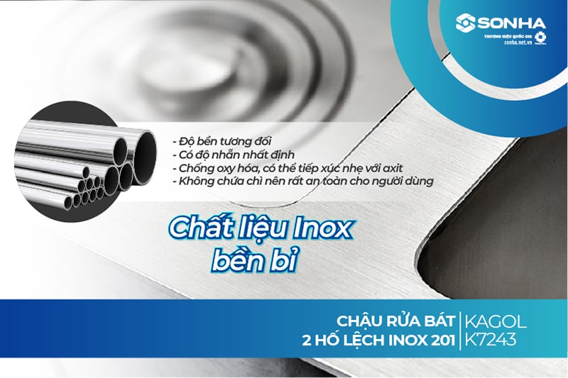 Chất liệu bền bỉ chậu Kagol K7243 lệch 2 hố