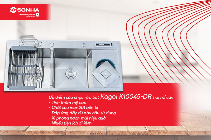 Ưu điểm chậu Kagol K10045-DR hai hố cân inox 201