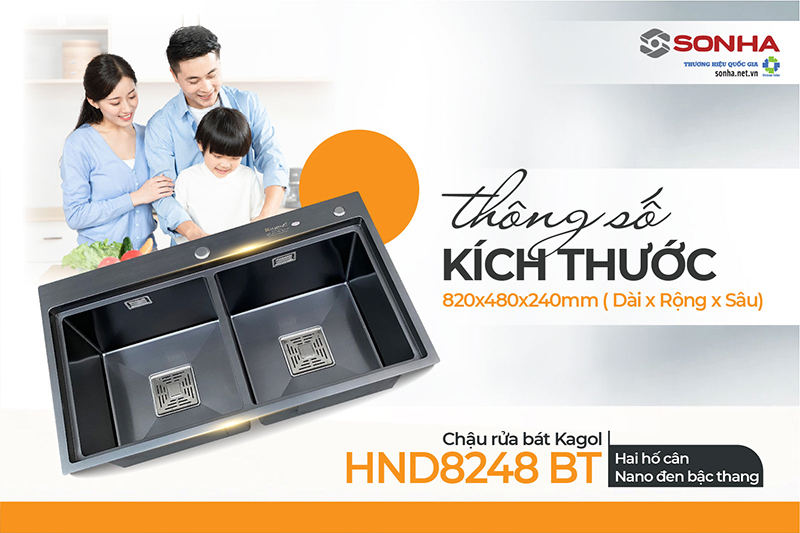 Kích thước chậu Kagol HND8248-BT cân