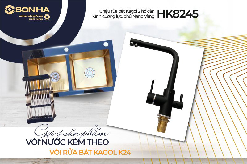 Vòi rửa bát Kagol K24 đi kèm chậu HK8245