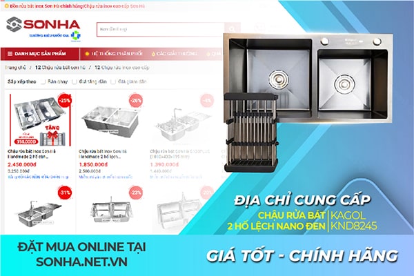 Địa điểm mua bồn rửa chén inox KAGOL KND8245 hai hố lệch