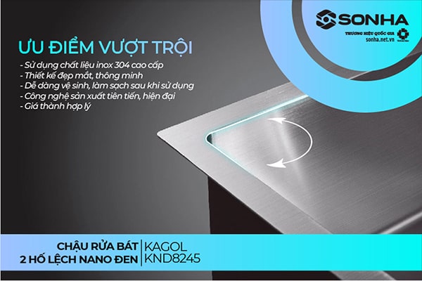 Ưu điểm chậu rửa bát Kagol KND8245 2 hố lệch