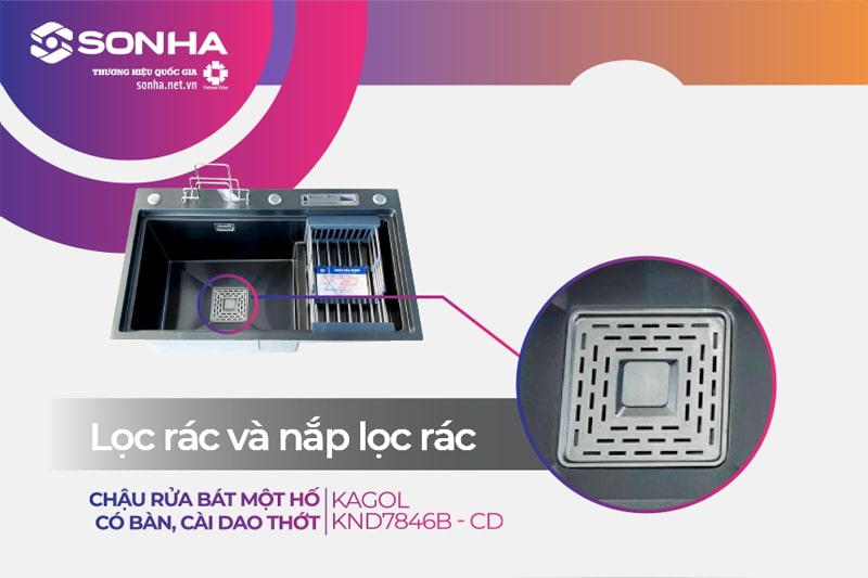 Lọc rác chậu rửa Kagol 1 hố KND7846B-CD