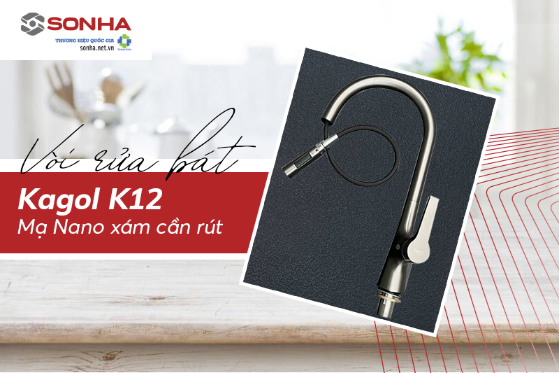 Vòi Kagol K12 mạ nano xám cần rút