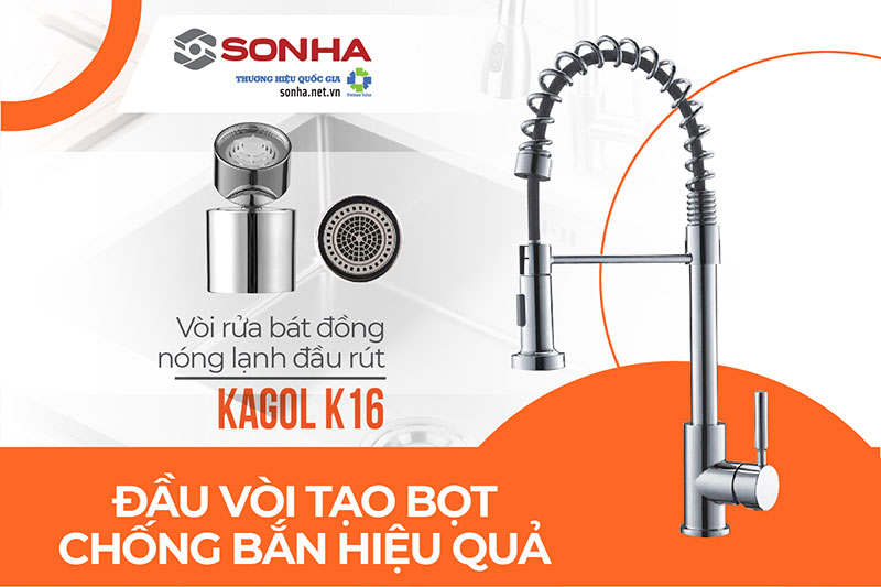 Đầu vòi Kagol K16 tạo bọt, chống bắn nước hiệu quả