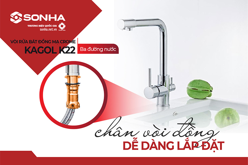 Chân vòi Kagol K22 dễ dàng lắp đặt