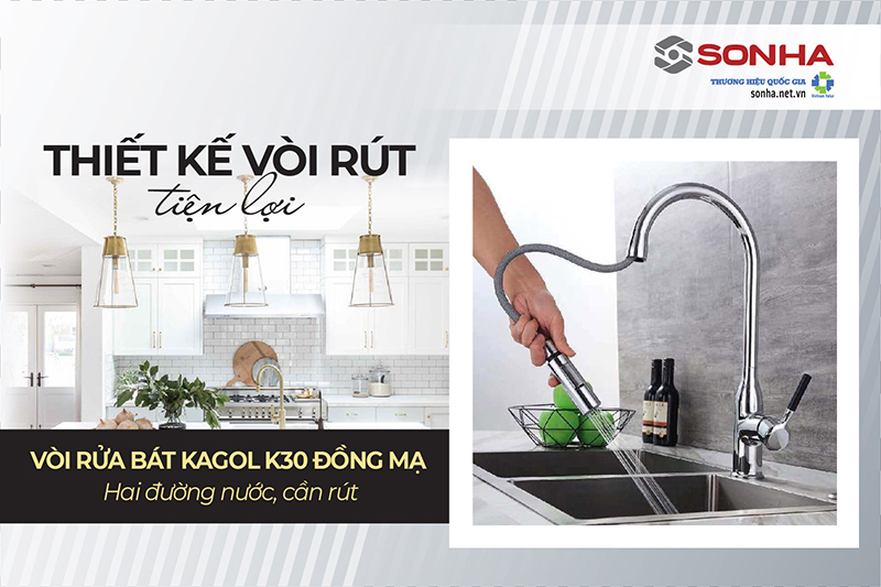 Vòi rửa Kagol K30 thiết kế vòi rút tiện lợi