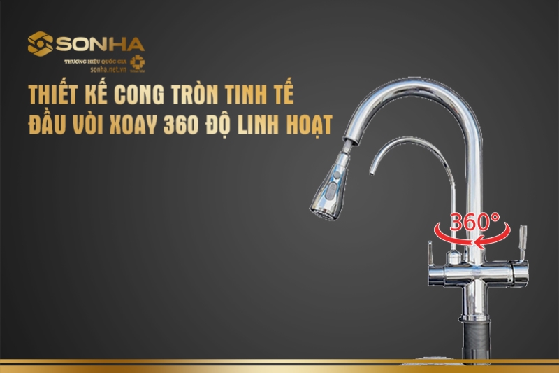 Thiết kế cần cong tròn đầy tinh tế, đầu vòi xoay 360°