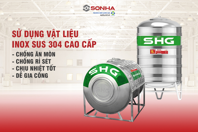 Vật liệu Bồn nước Inox Sơn Hà Xanh SHG 1500L đứng - SHG1500F1140