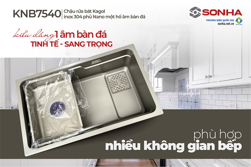 Chậu 1 hố Kagol KNB7540-304 thiết kế âm bàn