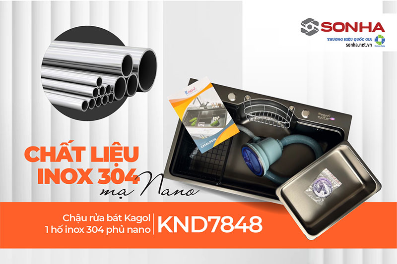 Chậu Kagol KND7848-304 làm từ inox 304 mạ nano