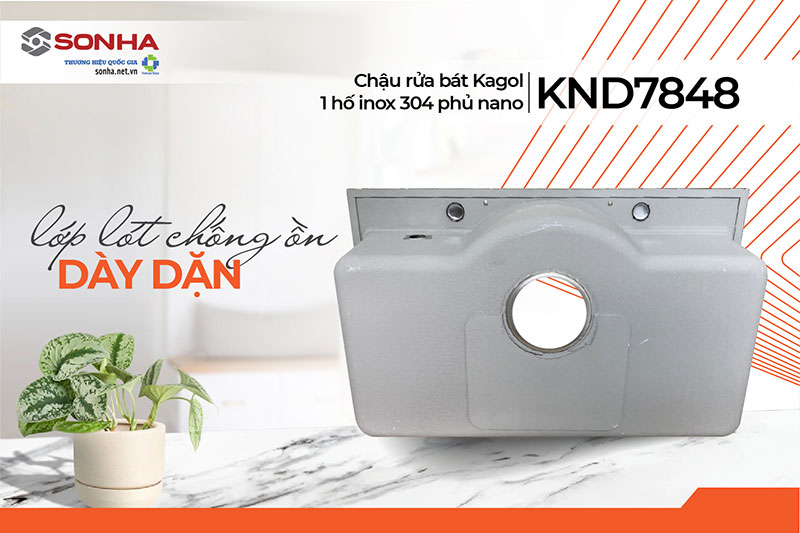 Dưới đáy bồn rửa inox Kagol KND7848-304 thiết kế lớp lót chống ồn